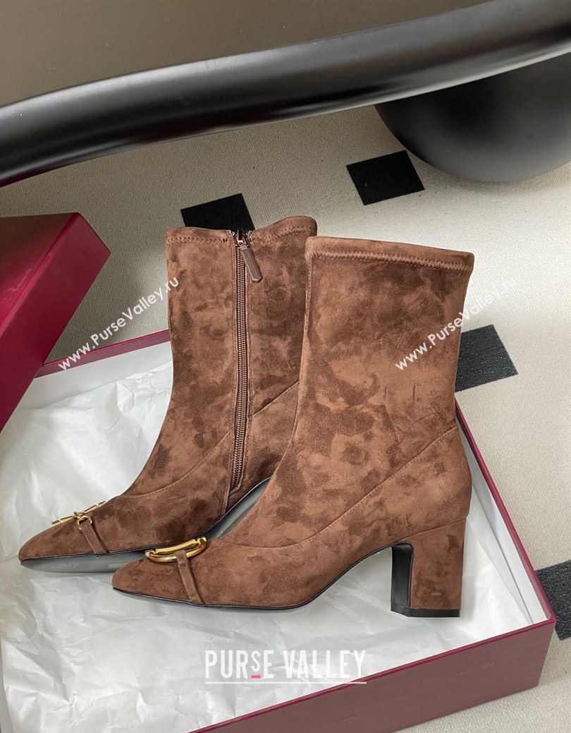 Gucci Suede Heel Ankle Boots 6.5cm with Half Horsebit Dark Brown 2025 849549 (MD-251218006)