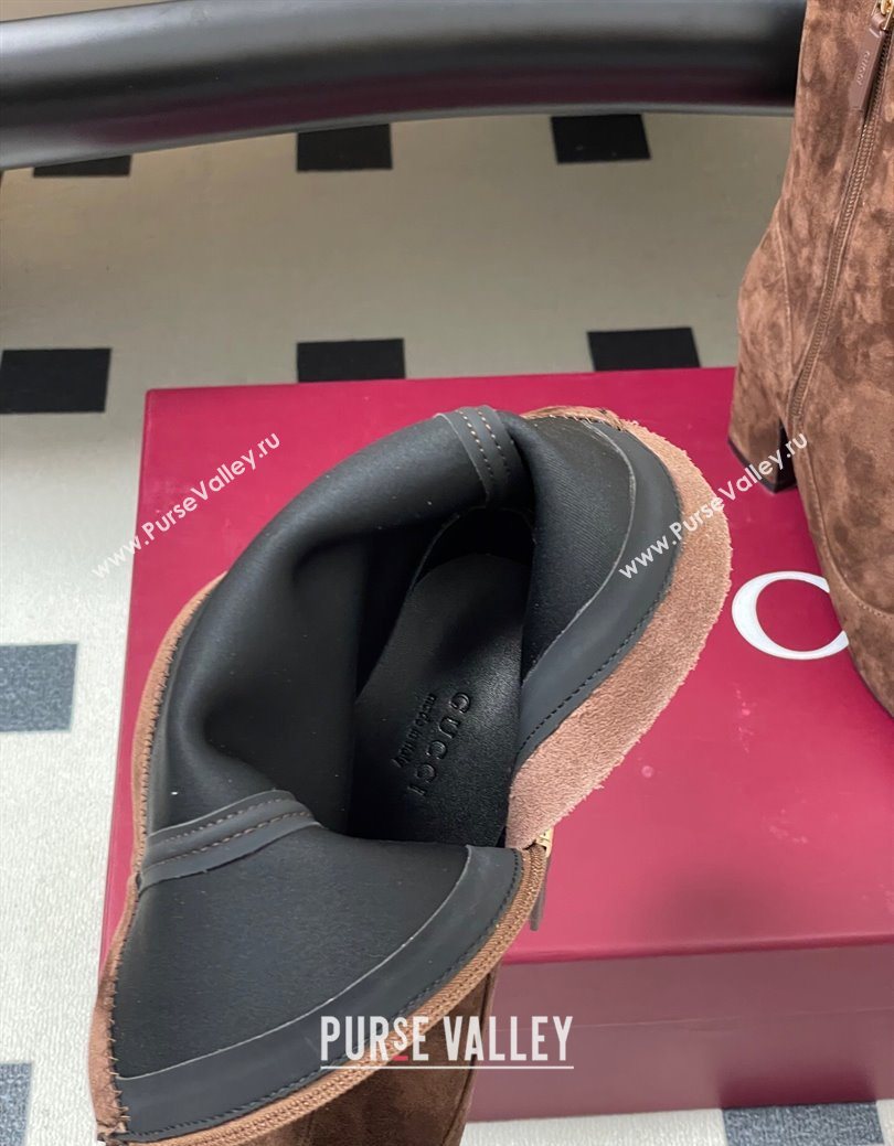 Gucci Suede Heel Ankle Boots 6.5cm with Half Horsebit Dark Brown 2025 849549 (MD-251218006)