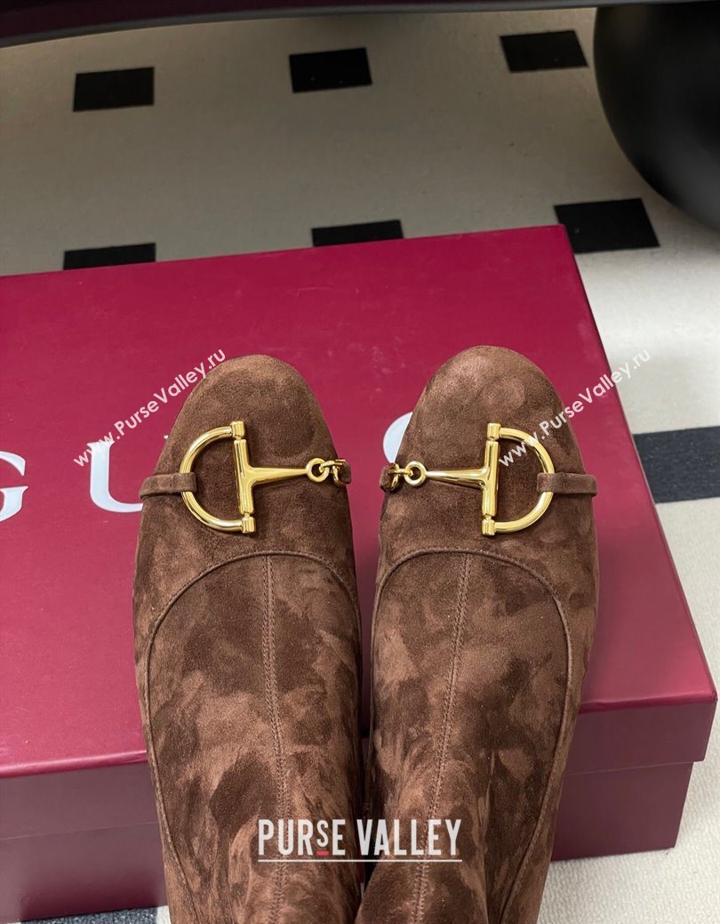 Gucci Suede Heel Ankle Boots 6.5cm with Half Horsebit Dark Brown 2025 849549 (MD-251218006)