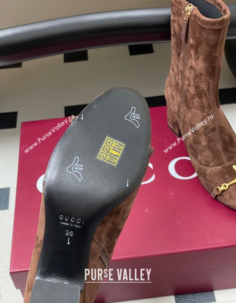Gucci Suede Heel Ankle Boots 6.5cm with Half Horsebit Dark Brown 2025 849549 (MD-251218006)