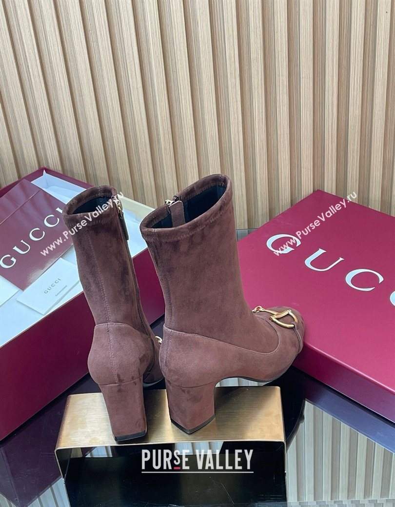 Gucci Suede Heel Ankle Boots 6.5cm with Half Horsebit Chocolate Brown 2025 849549 (SS-251218007)