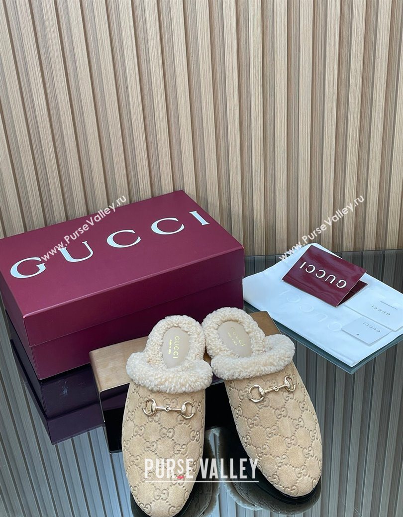 Gucci Princetown Suede and Wool Flat Loafers with Horsebit Beige 20252 GG121802 (MD-251218082)