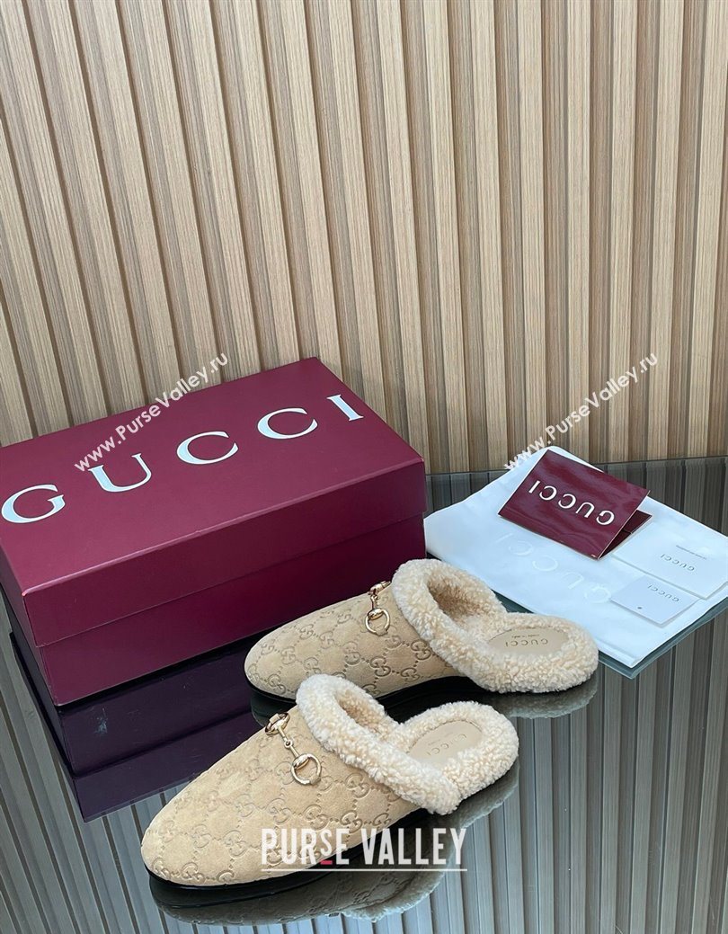 Gucci Princetown Suede and Wool Flat Loafers with Horsebit Beige 20252 GG121802 (MD-251218082)