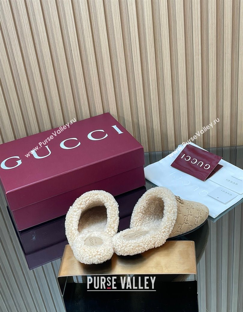 Gucci Princetown Suede and Wool Flat Loafers with Horsebit Beige 20252 GG121802 (MD-251218082)