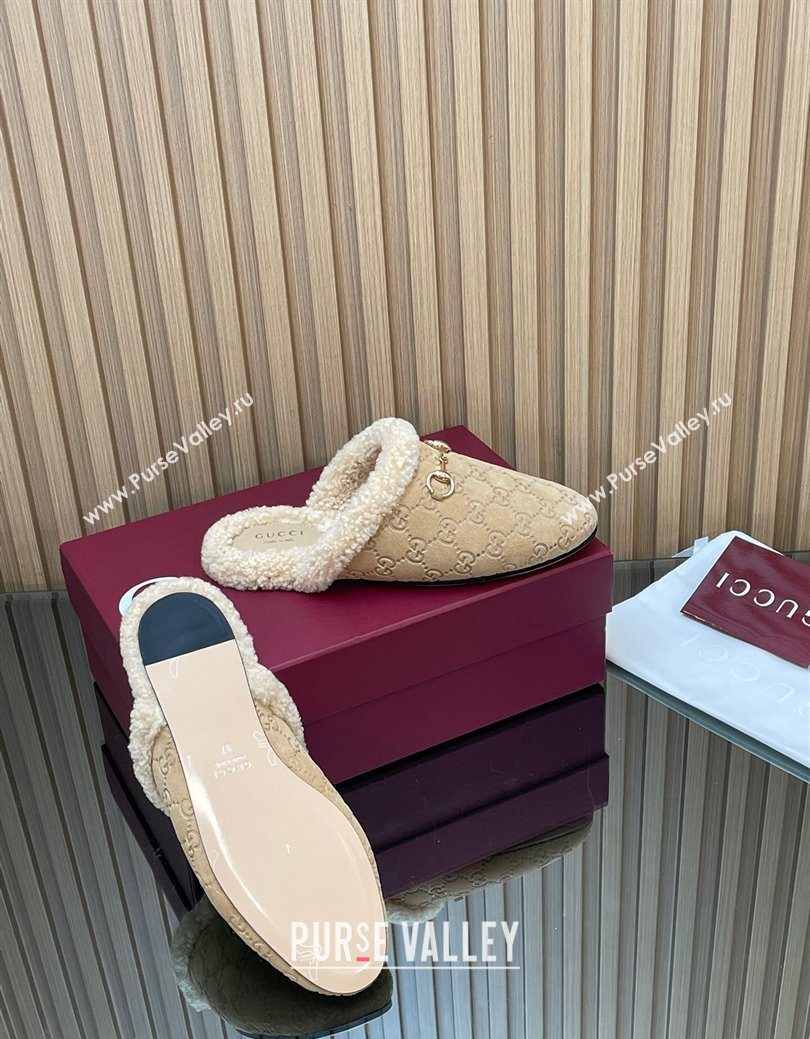 Gucci Princetown Suede and Wool Flat Loafers with Horsebit Beige 20252 GG121802 (MD-251218082)
