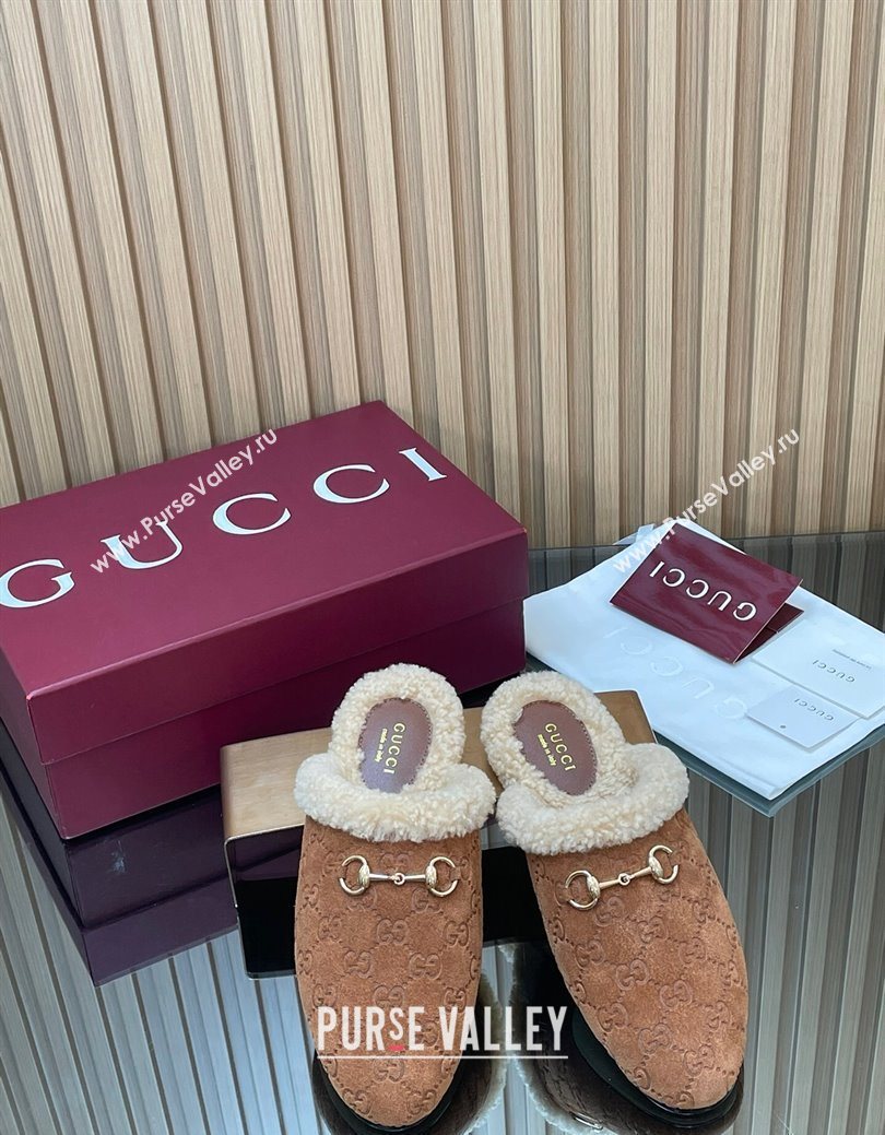 Gucci Princetown Suede and Wool Flat Loafers with Horsebit Light Brown 20252 GG121802 (MD-251218083)