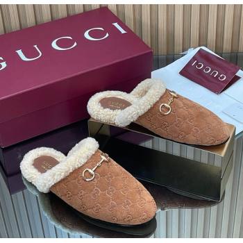 Gucci Princetown Suede and Wool Flat Loafers with Horsebit Light Brown 20252 GG121802 (MD-251218083)