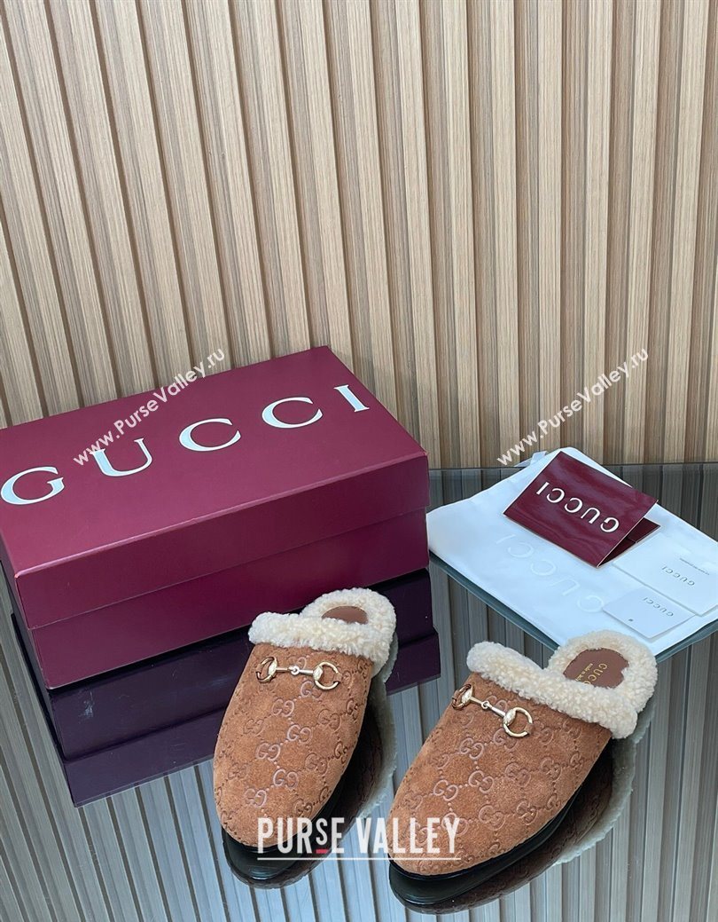 Gucci Princetown Suede and Wool Flat Loafers with Horsebit Light Brown 20252 GG121802 (MD-251218083)