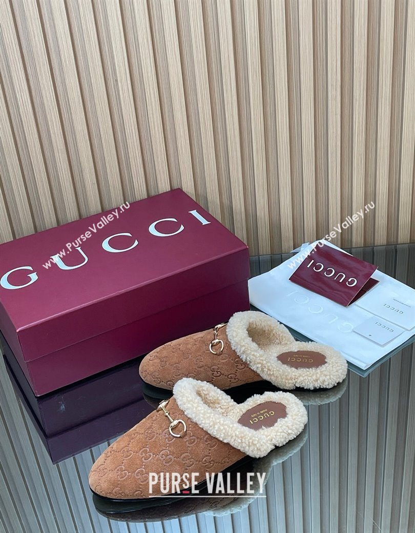 Gucci Princetown Suede and Wool Flat Loafers with Horsebit Light Brown 20252 GG121802 (MD-251218083)