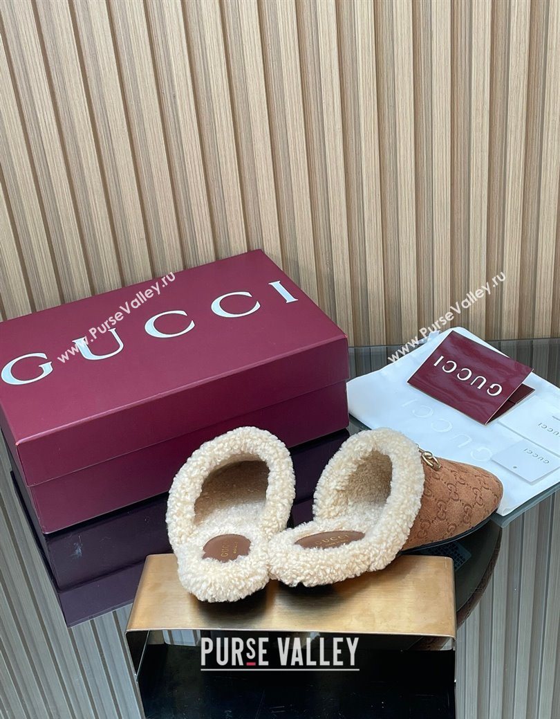 Gucci Princetown Suede and Wool Flat Loafers with Horsebit Light Brown 20252 GG121802 (MD-251218083)