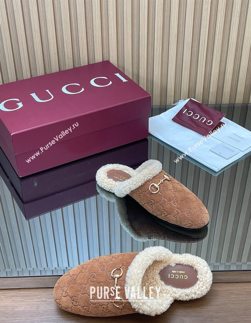 Gucci Princetown Suede and Wool Flat Loafers with Horsebit Light Brown 20252 GG121802 (MD-251218083)