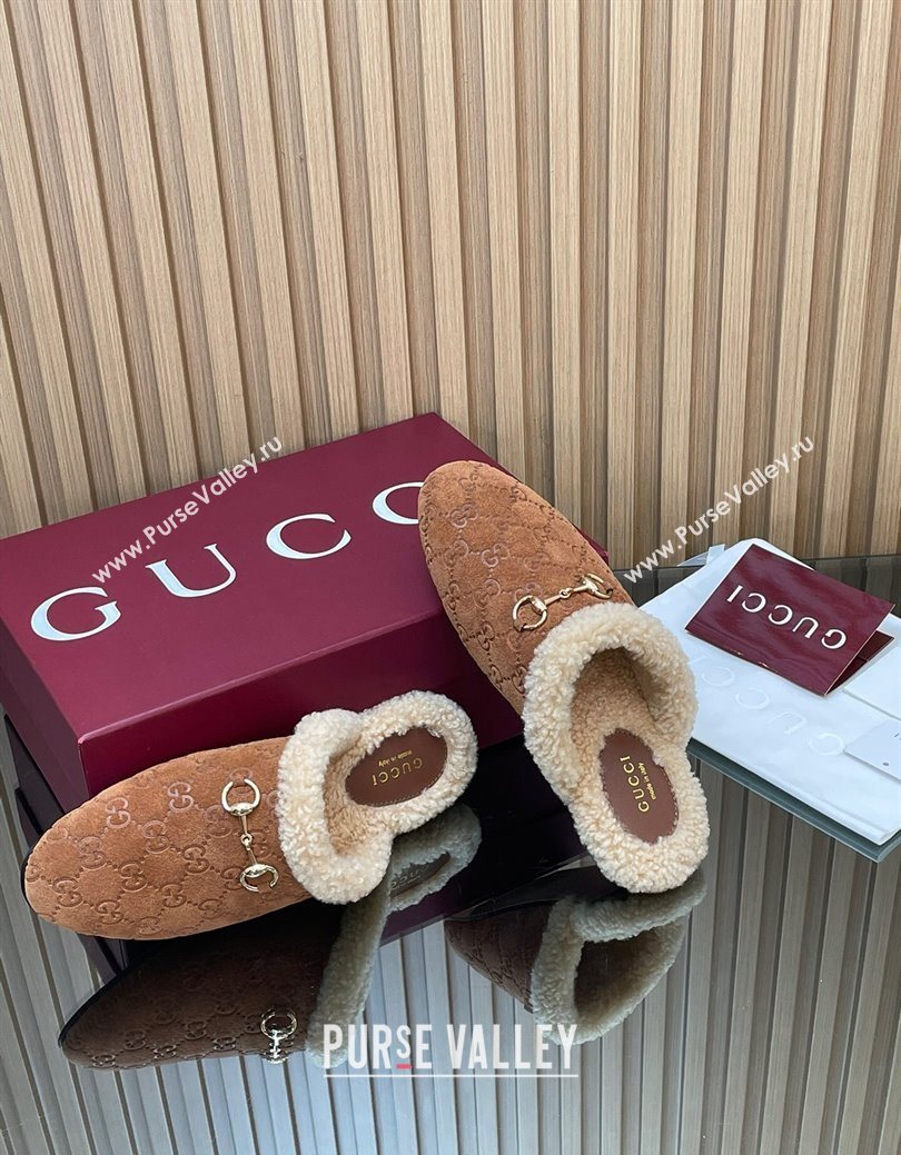 Gucci Princetown Suede and Wool Flat Loafers with Horsebit Light Brown 20252 GG121802 (MD-251218083)