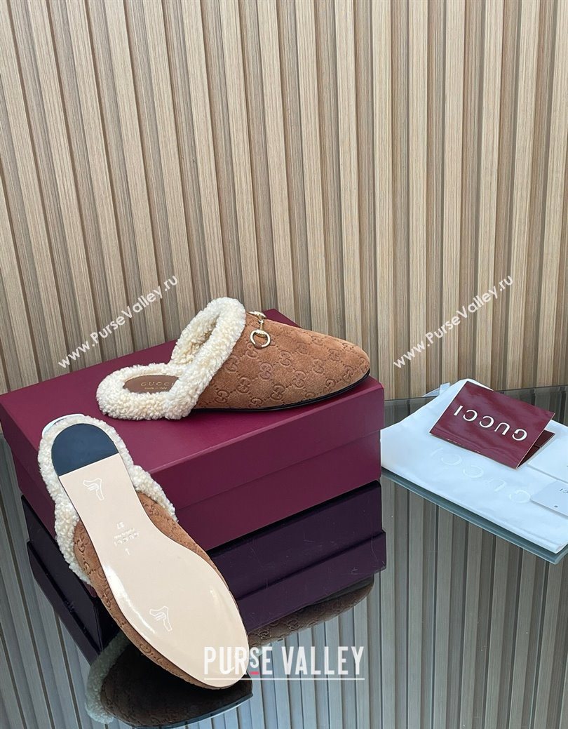 Gucci Princetown Suede and Wool Flat Loafers with Horsebit Light Brown 20252 GG121802 (MD-251218083)