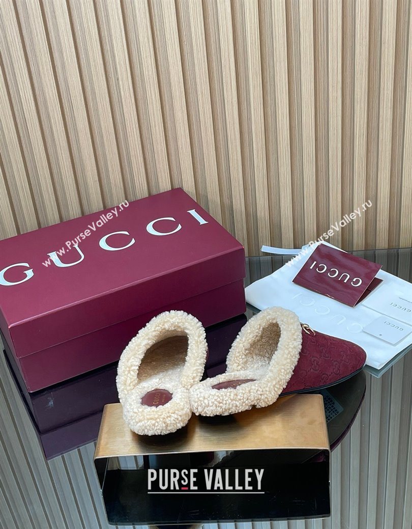 Gucci Princetown Suede and Wool Flat Loafers with Horsebit Burgundy 20252 GG121802 (MD-251218084)