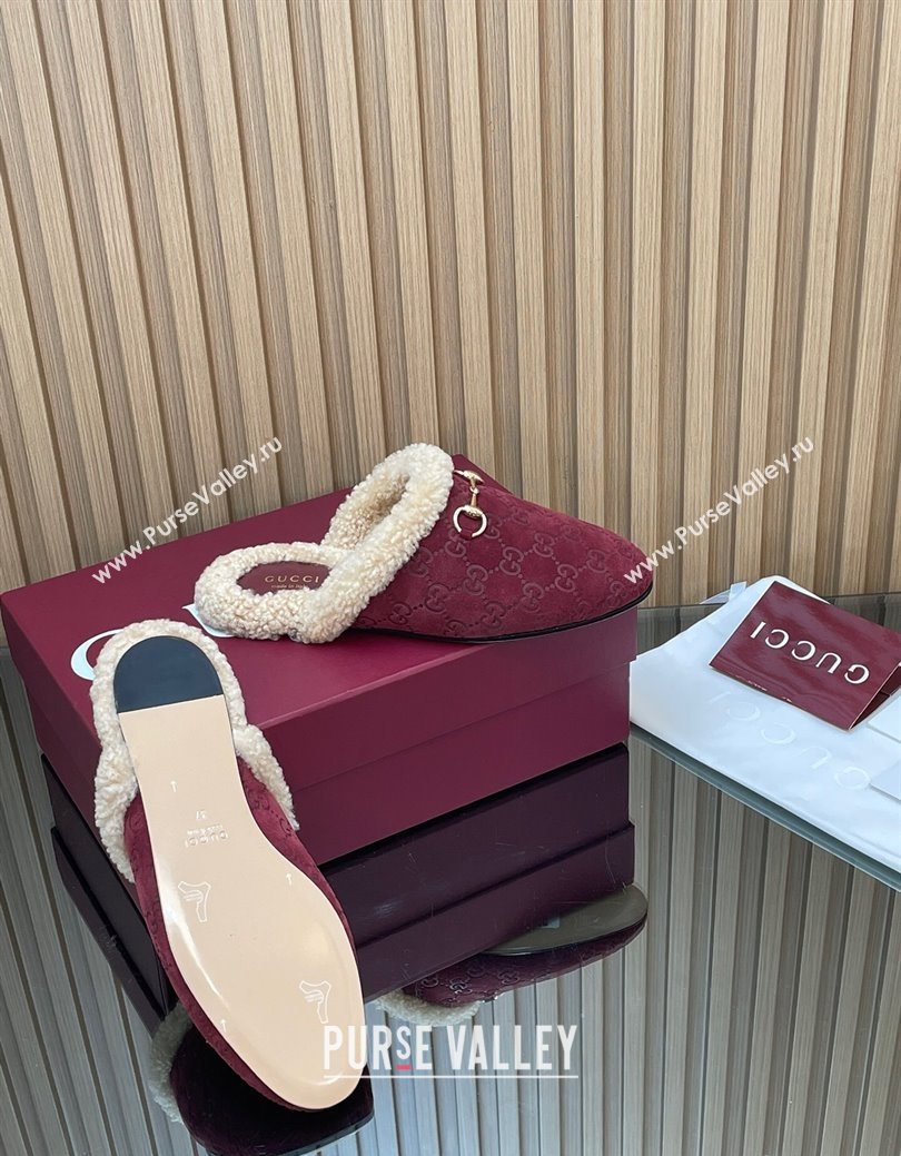 Gucci Princetown Suede and Wool Flat Loafers with Horsebit Burgundy 20252 GG121802 (MD-251218084)