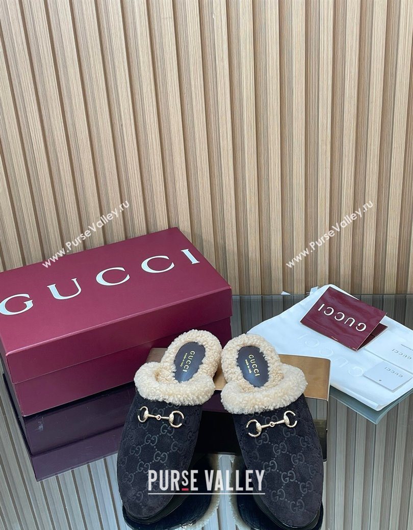 Gucci Princetown Suede and Wool Flat Loafers with Horsebit Coffee Brown 20252 GG121802 (MD-251218085)