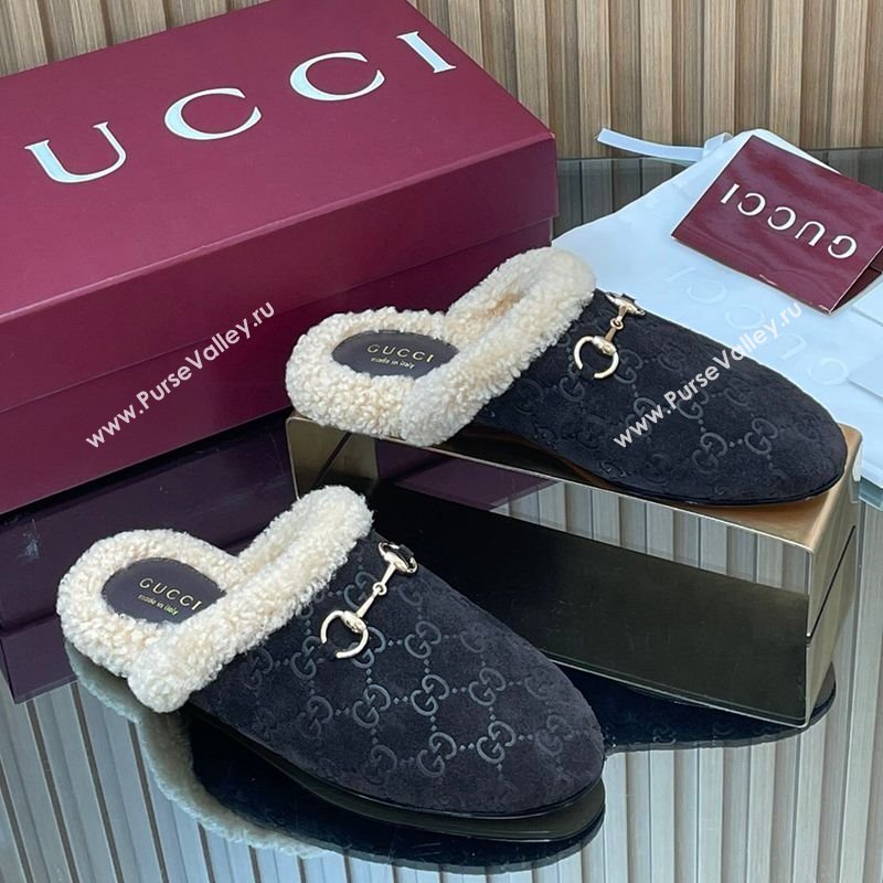 Gucci Princetown Suede and Wool Flat Loafers with Horsebit Coffee Brown 20252 GG121802 (MD-251218085)