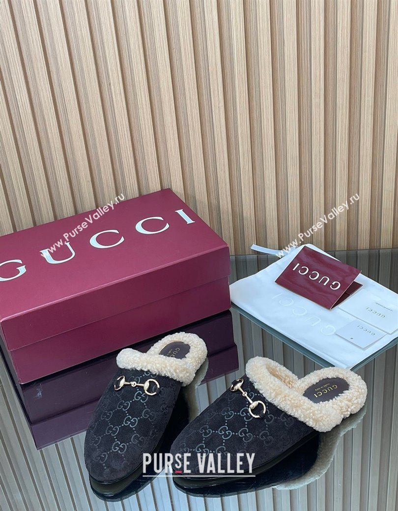Gucci Princetown Suede and Wool Flat Loafers with Horsebit Coffee Brown 20252 GG121802 (MD-251218085)