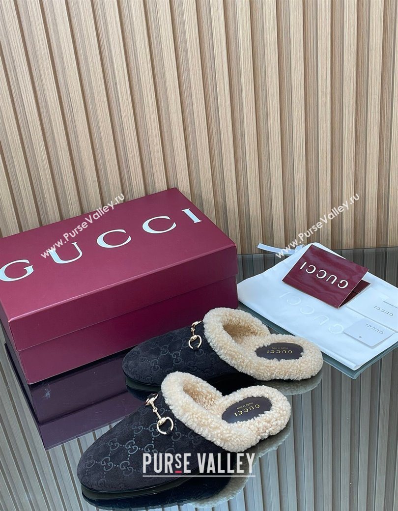 Gucci Princetown Suede and Wool Flat Loafers with Horsebit Coffee Brown 20252 GG121802 (MD-251218085)