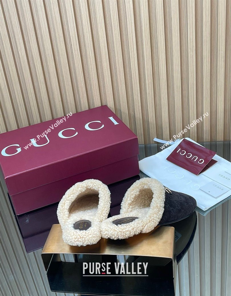 Gucci Princetown Suede and Wool Flat Loafers with Horsebit Coffee Brown 20252 GG121802 (MD-251218085)