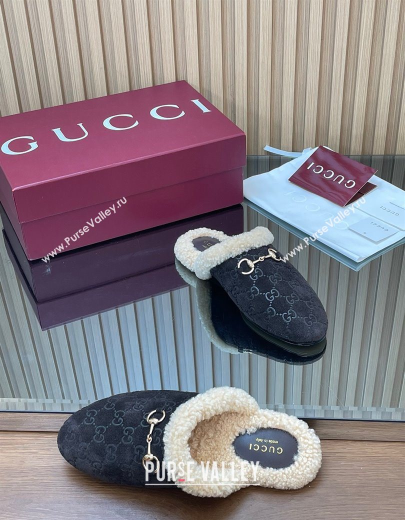 Gucci Princetown Suede and Wool Flat Loafers with Horsebit Coffee Brown 20252 GG121802 (MD-251218085)