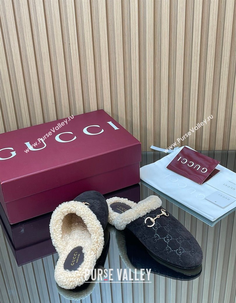 Gucci Princetown Suede and Wool Flat Loafers with Horsebit Coffee Brown 20252 GG121802 (MD-251218085)