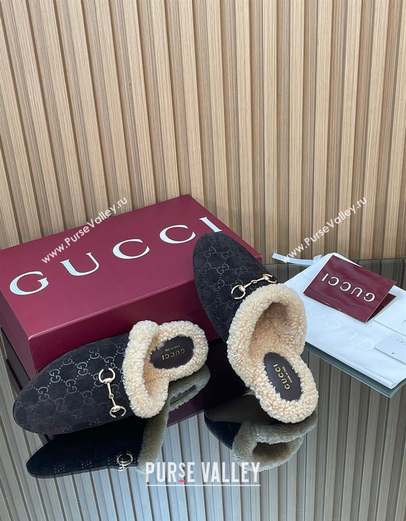 Gucci Princetown Suede and Wool Flat Loafers with Horsebit Coffee Brown 20252 GG121802 (MD-251218085)