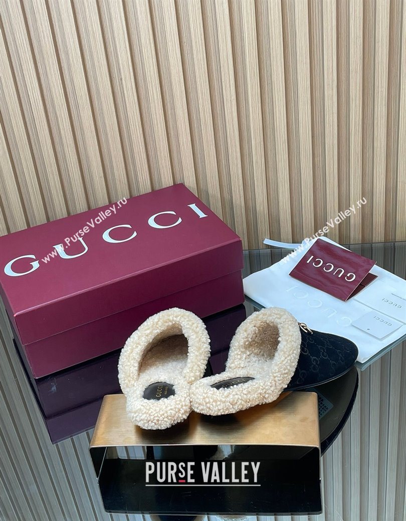 Gucci Princetown Suede and Wool Flat Loafers with Horsebit Black 20252 GG121802 (MD-251218086)