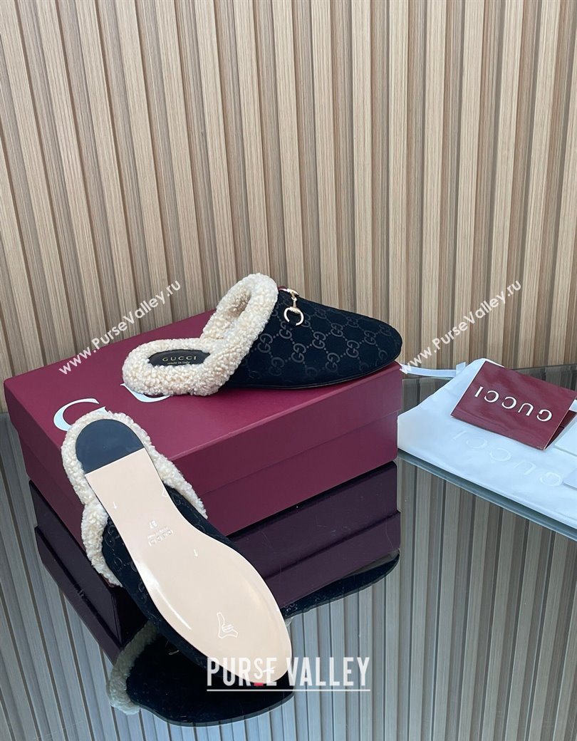 Gucci Princetown Suede and Wool Flat Loafers with Horsebit Black 20252 GG121802 (MD-251218086)