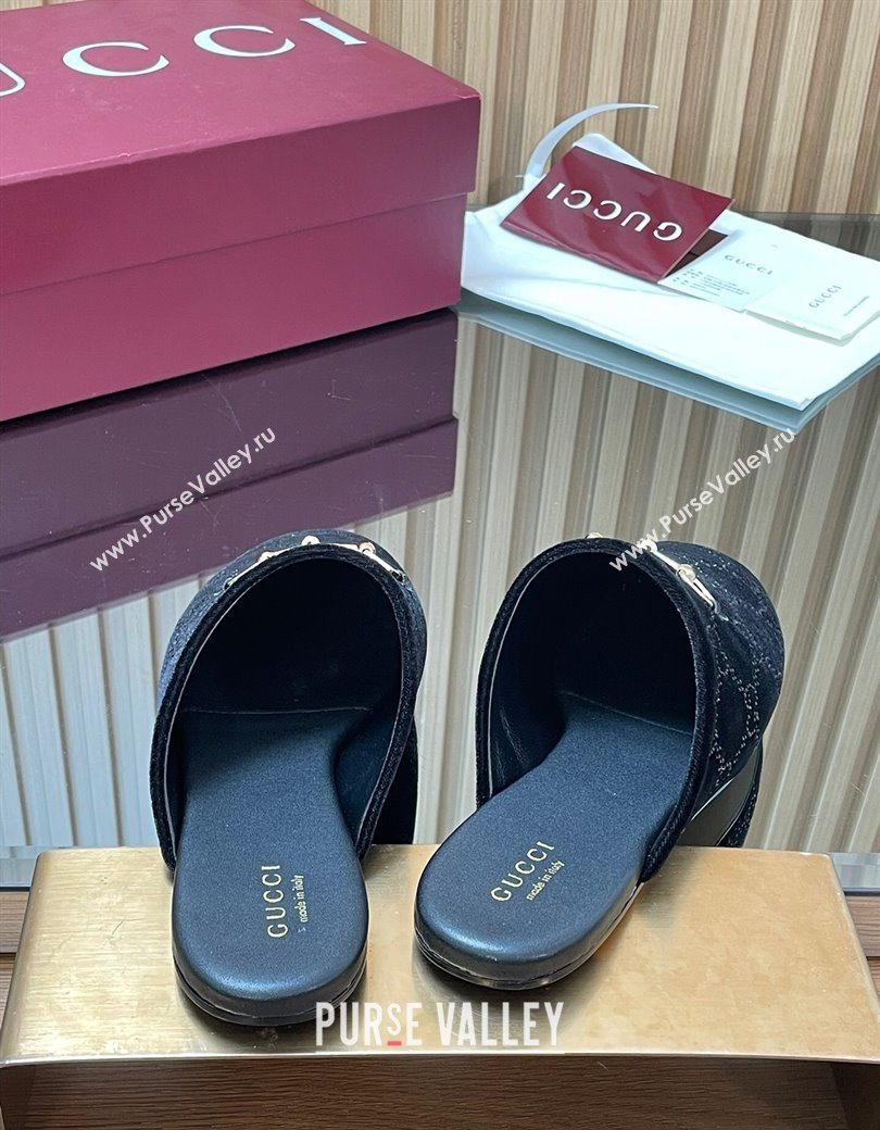 Gucci Strass GG Velvet Flat Mules with Horsebit Black 2025 852373 (SS-251218105)