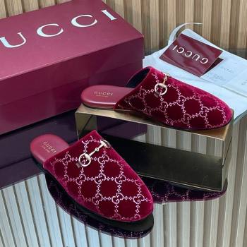 Gucci Strass GG Velvet Flat Mules with Horsebit Red 2025 852373 (SS-251218106)
