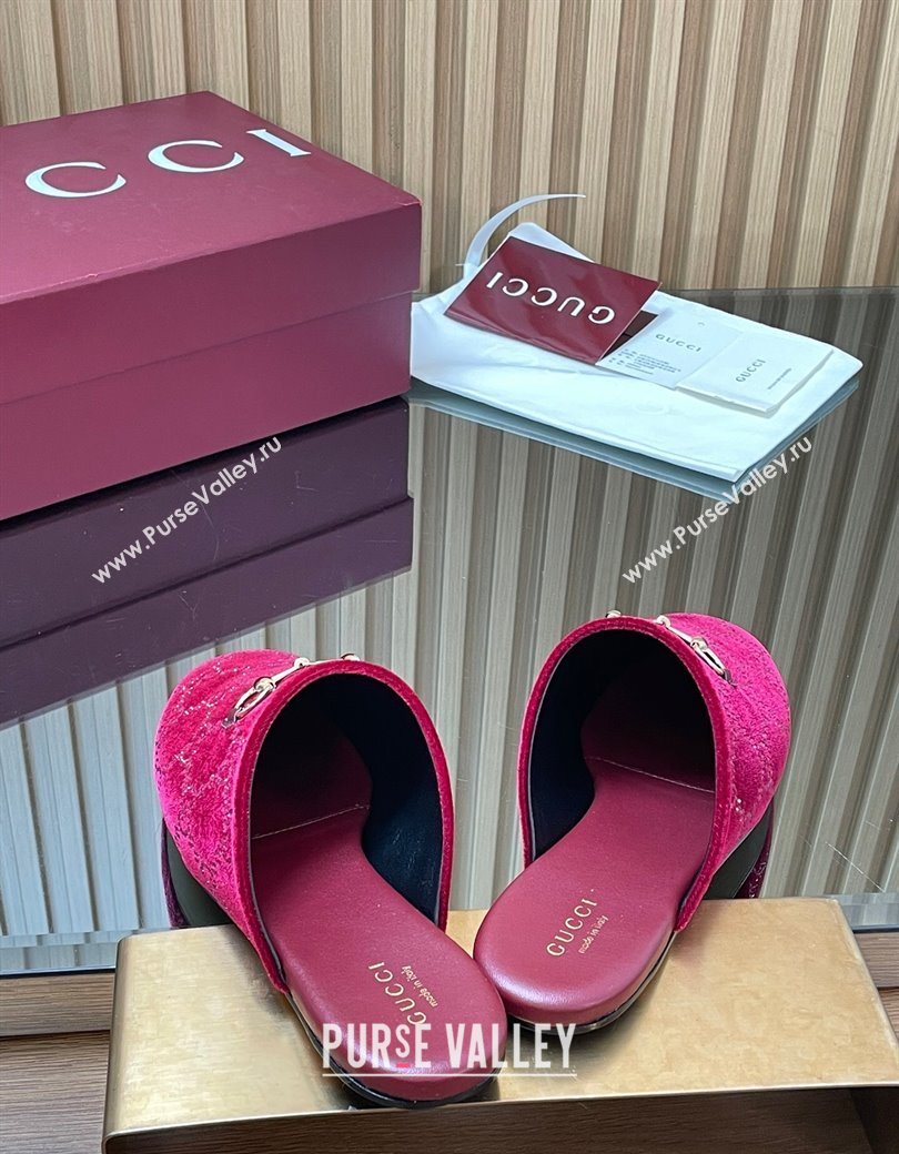 Gucci Strass GG Velvet Flat Mules with Horsebit Red 2025 852373 (SS-251218106)