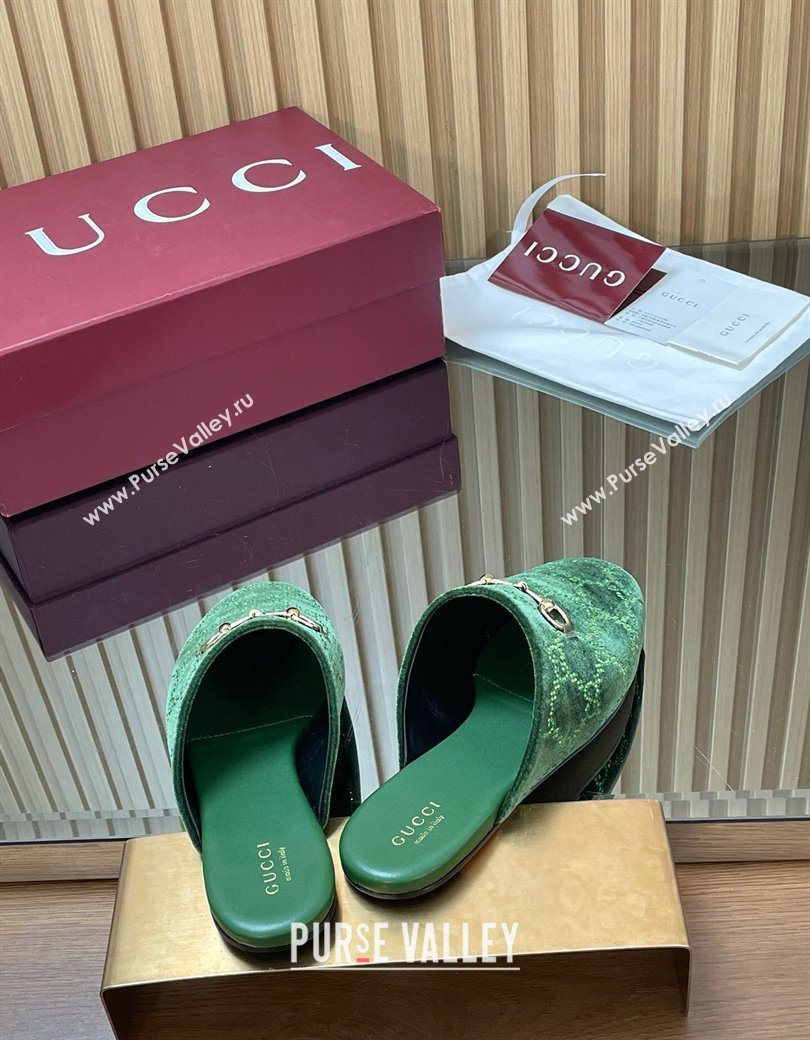 Gucci Strass GG Velvet Flat Mules with Horsebit Green 2025 852373 (SS-251218107)