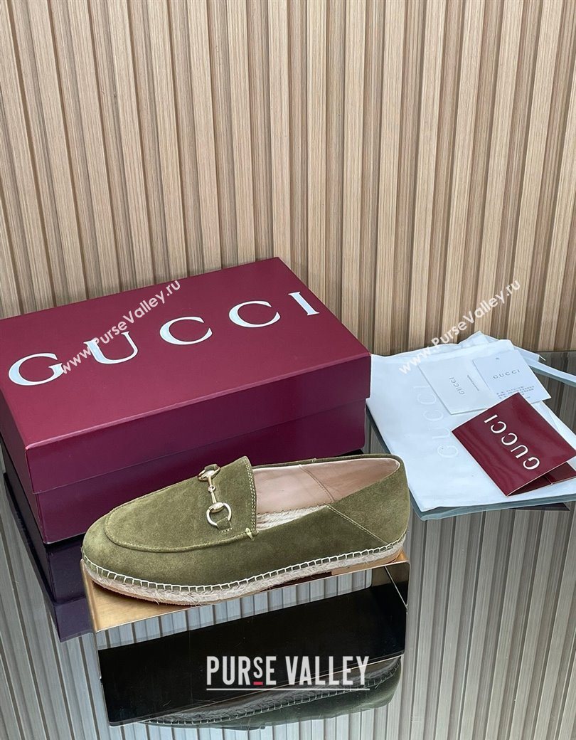 Gucci Suede Flat Espadrilles with Horsebit Green 2025 GG121805 (MD-251218108)