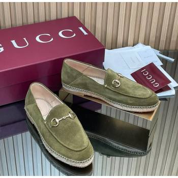 Gucci Suede Flat Espadrilles with Horsebit Green 2025 GG121805 (MD-251218108)