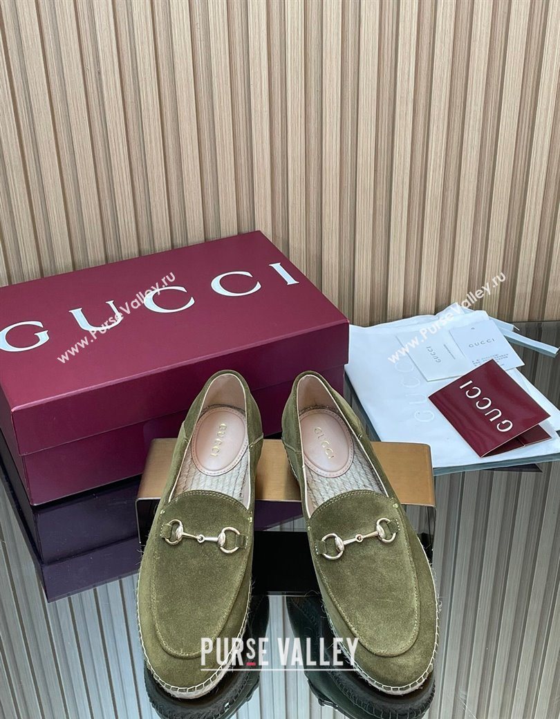 Gucci Suede Flat Espadrilles with Horsebit Green 2025 GG121805 (MD-251218108)