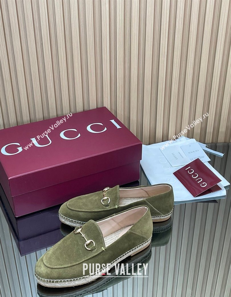 Gucci Suede Flat Espadrilles with Horsebit Green 2025 GG121805 (MD-251218108)