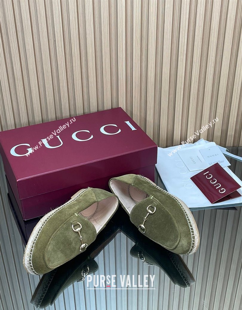 Gucci Suede Flat Espadrilles with Horsebit Green 2025 GG121805 (MD-251218108)