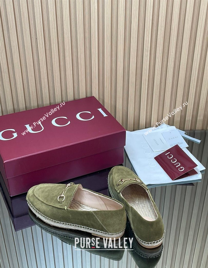 Gucci Suede Flat Espadrilles with Horsebit Green 2025 GG121805 (MD-251218108)