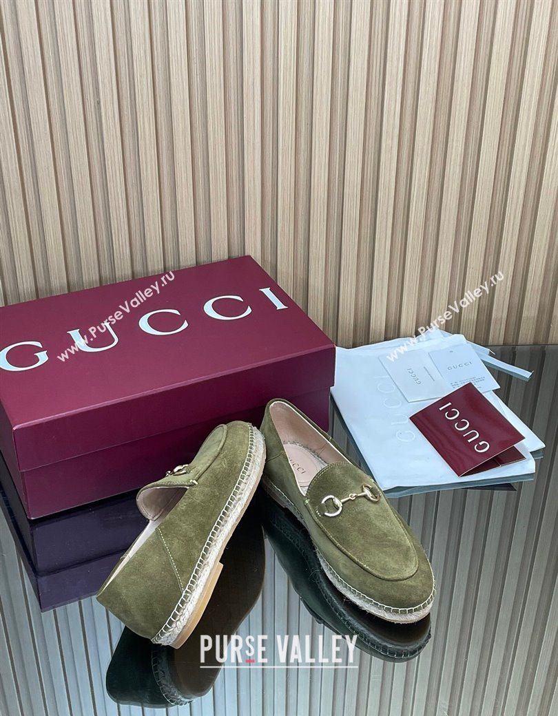 Gucci Suede Flat Espadrilles with Horsebit Green 2025 GG121805 (MD-251218108)