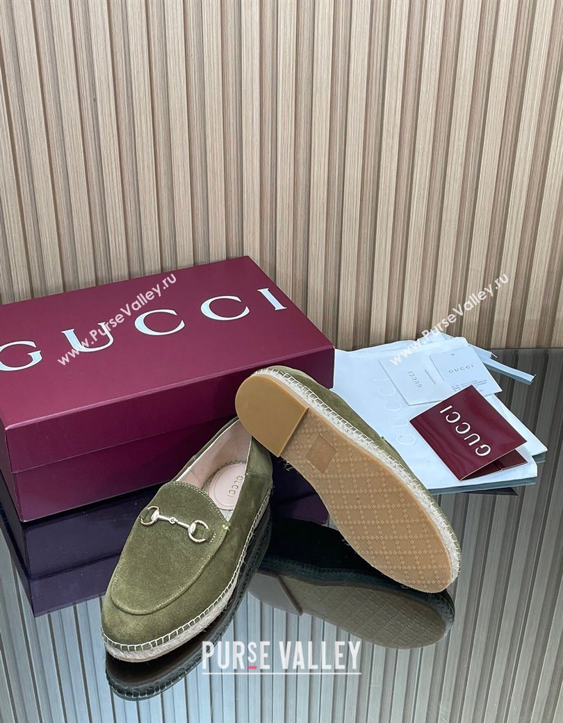Gucci Suede Flat Espadrilles with Horsebit Green 2025 GG121805 (MD-251218108)
