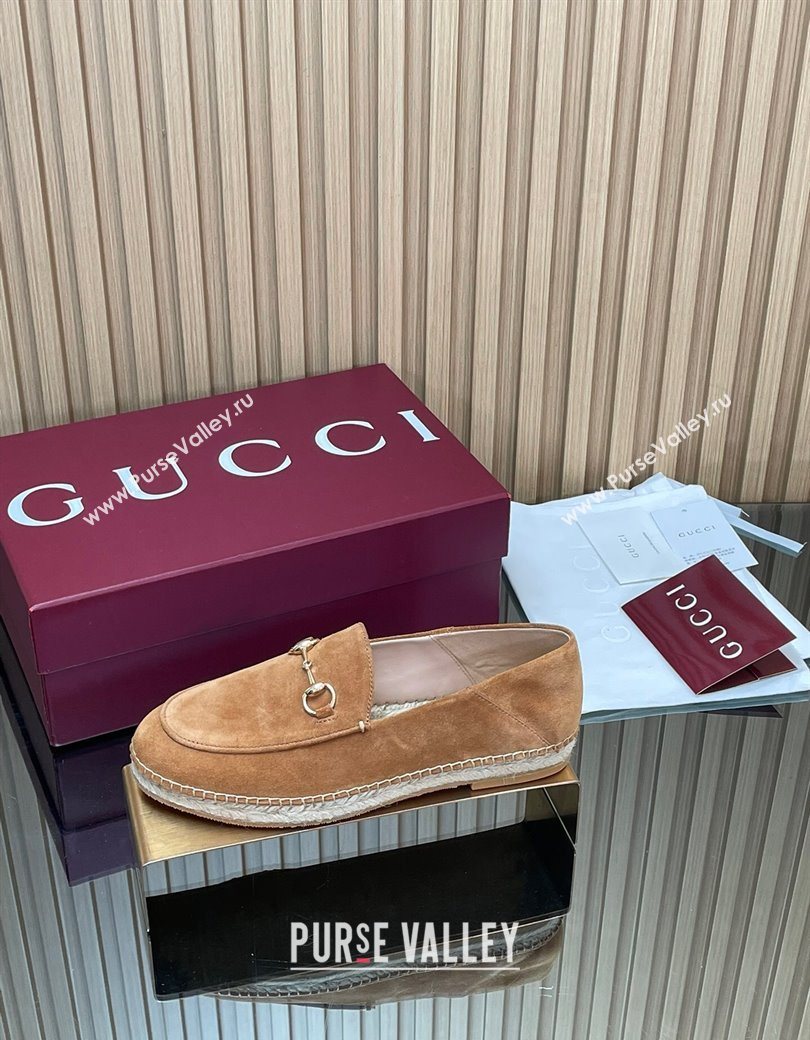 Gucci Suede Flat Espadrilles with Horsebit Light Brown 2025 GG121805 (MD-251218111)