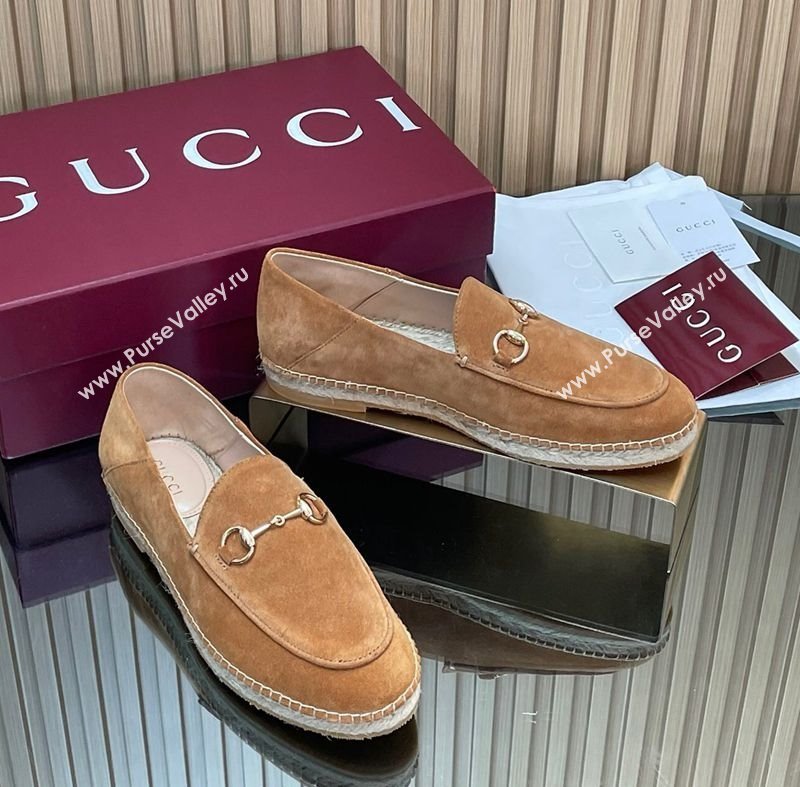 Gucci Suede Flat Espadrilles with Horsebit Light Brown 2025 GG121805 (MD-251218111)