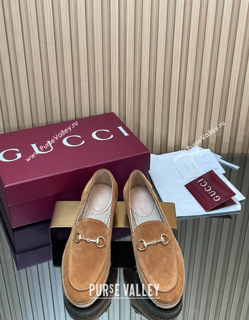 Gucci Suede Flat Espadrilles with Horsebit Light Brown 2025 GG121805 (MD-251218111)