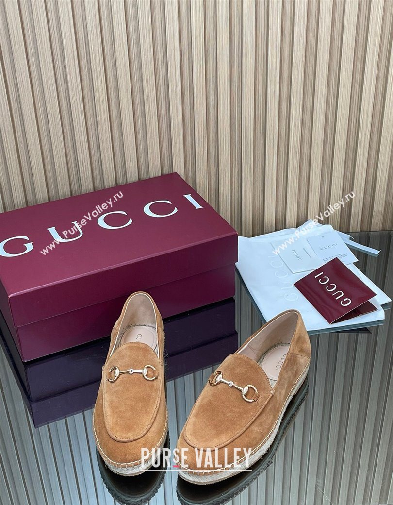 Gucci Suede Flat Espadrilles with Horsebit Light Brown 2025 GG121805 (MD-251218111)