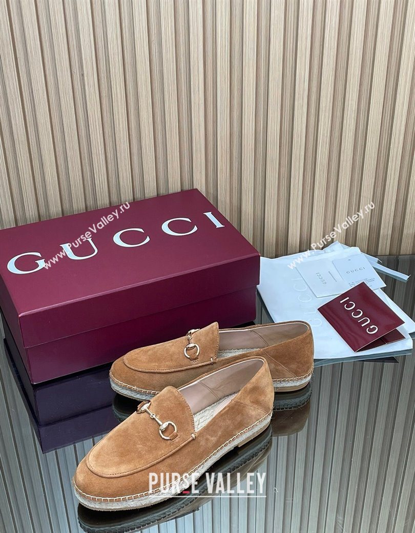 Gucci Suede Flat Espadrilles with Horsebit Light Brown 2025 GG121805 (MD-251218111)
