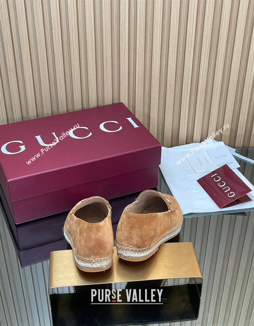 Gucci Suede Flat Espadrilles with Horsebit Light Brown 2025 GG121805 (MD-251218111)