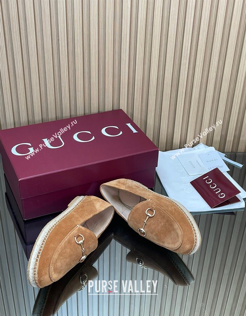 Gucci Suede Flat Espadrilles with Horsebit Light Brown 2025 GG121805 (MD-251218111)