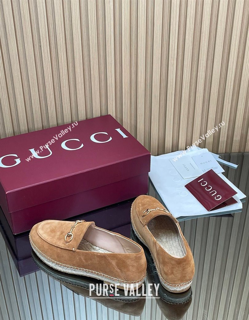 Gucci Suede Flat Espadrilles with Horsebit Light Brown 2025 GG121805 (MD-251218111)