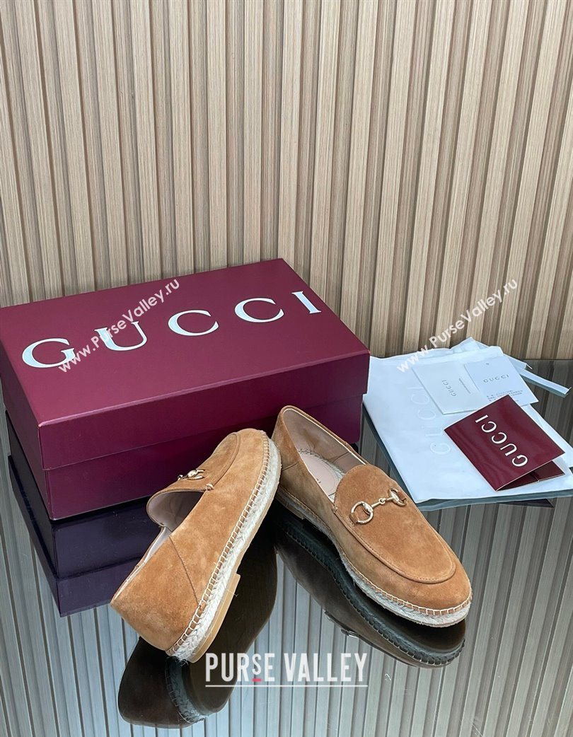 Gucci Suede Flat Espadrilles with Horsebit Light Brown 2025 GG121805 (MD-251218111)